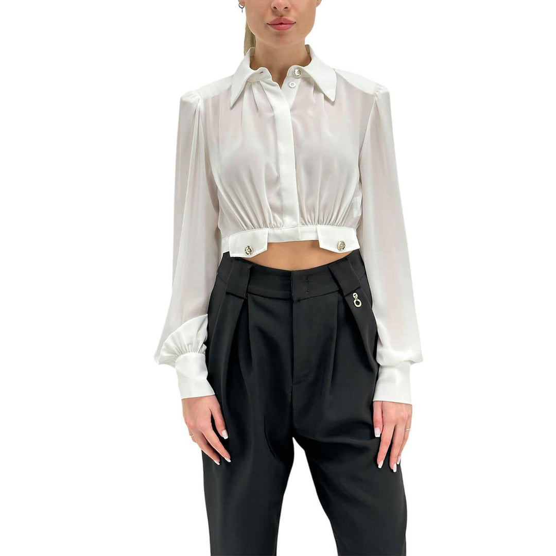 Relish Kugat Women's Shirt, Crop, Decorative Pockets, White