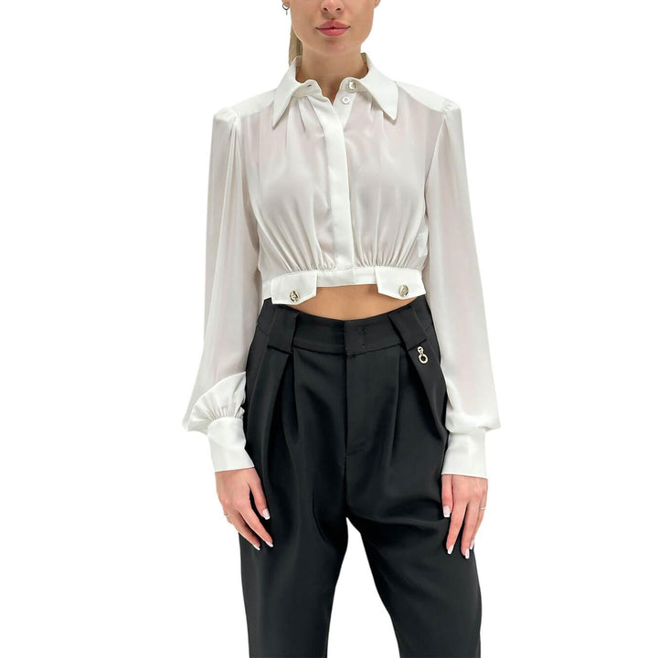 Relish Kugat Women's Shirt, Crop, Decorative Pockets, White