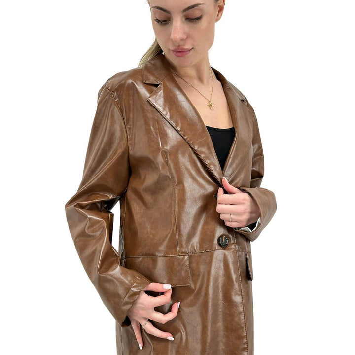 Motel Women's Jacket, Single Breasted, Eco Leather, Brown