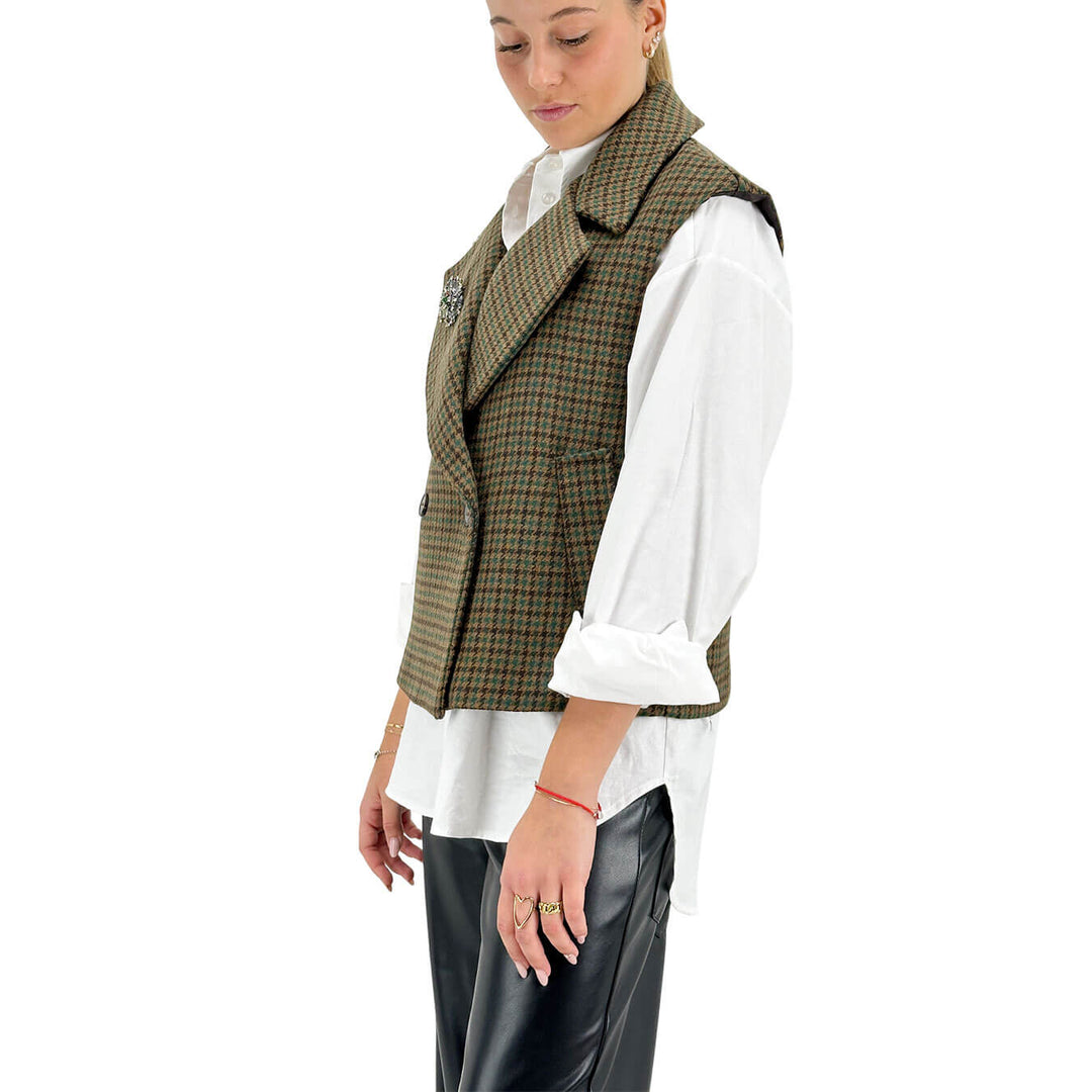 Tensione In, Giacca, Donna, Pied de Poule, Marrone