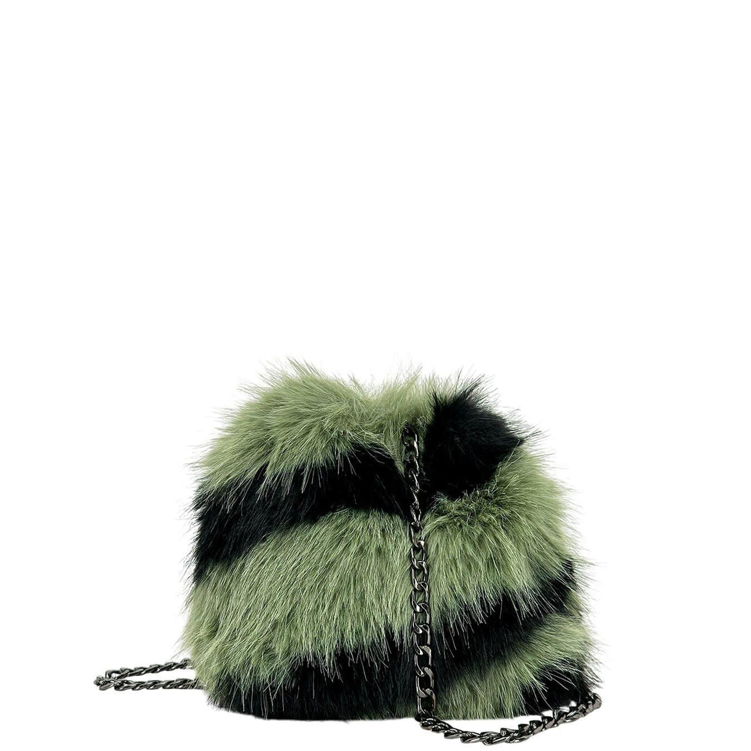 Bassini Women's Bag, Shoulder Bag, Shoulder Strap, Eco-Fur, Green and Black