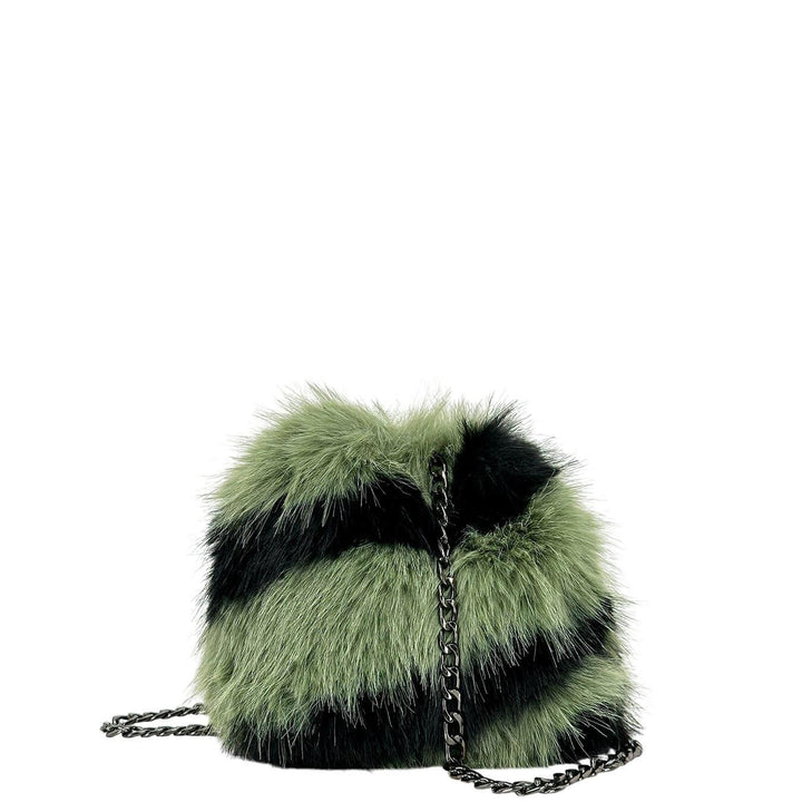 Bassini Women's Bag, Shoulder Bag, Shoulder Strap, Eco-Fur, Green and Black
