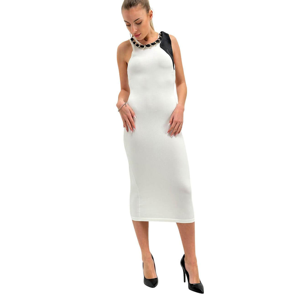 Relish Segura Women's Dress, Crew Neck with Decoration, White