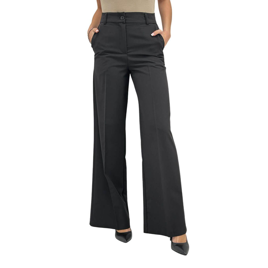 Kontatto Women's Pants, Palazzo Style, Flared, Black