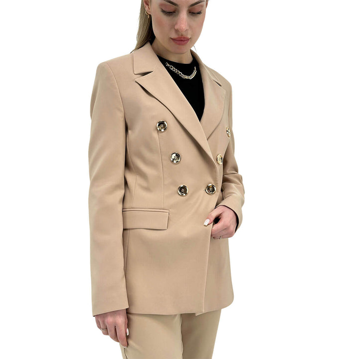 Relish Belsa Women's Jacket, Double Breasted, Gold Buttons, Beige