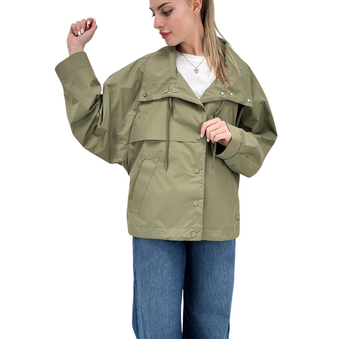 Oof Wear Women's Short Jacket, Water Repellent, Drawstring, Green