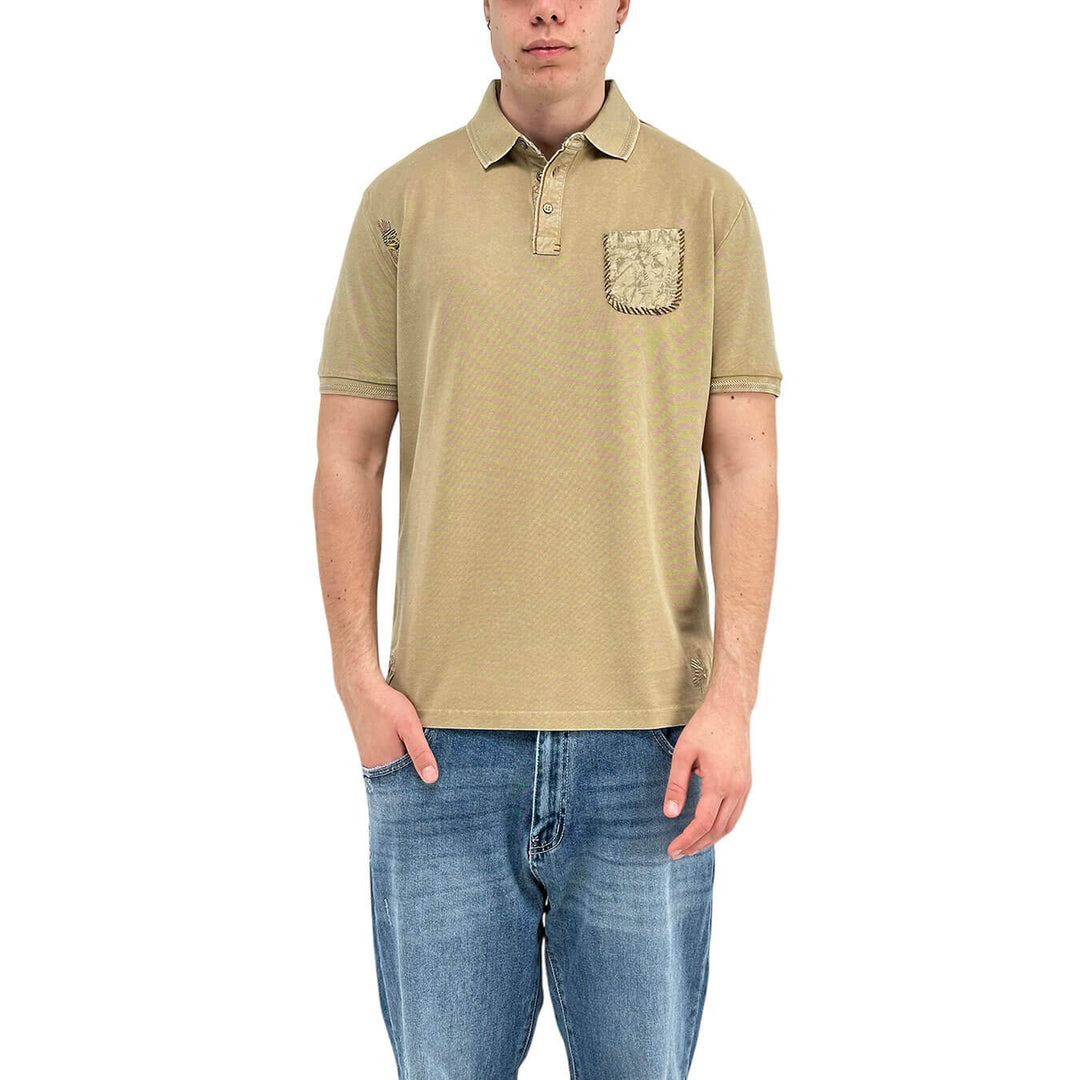 MarKup Men's Shirt, Polo, Short Sleeve, Three Buttons, Beige