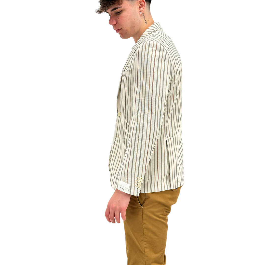 MarKup Giacca Uomo, Blazer Monopetto, Gessato, Beige