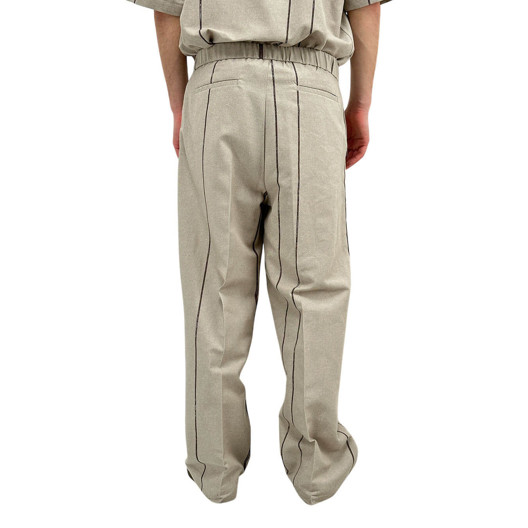 I'm Brian Men's Pants, Stripe Pattern, Wide Leg, Beige
