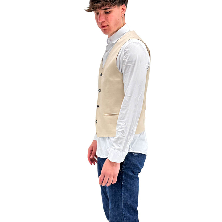 MarKup Men's Vest, Waistcoat, Mixed Fabric, Beige