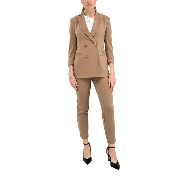Imperial Women's Double Breasted Jacket, Lapels, Satin, Beige