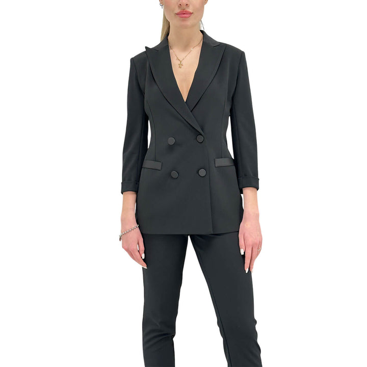 Imperial Giacca Doppiopetto Donna, Revers, Satin, Nero