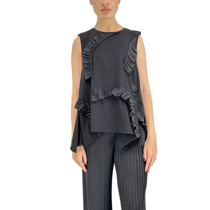 Meimeij Women's Sweater, Blouse, Boat Neck, Appliques, Cotton, Black