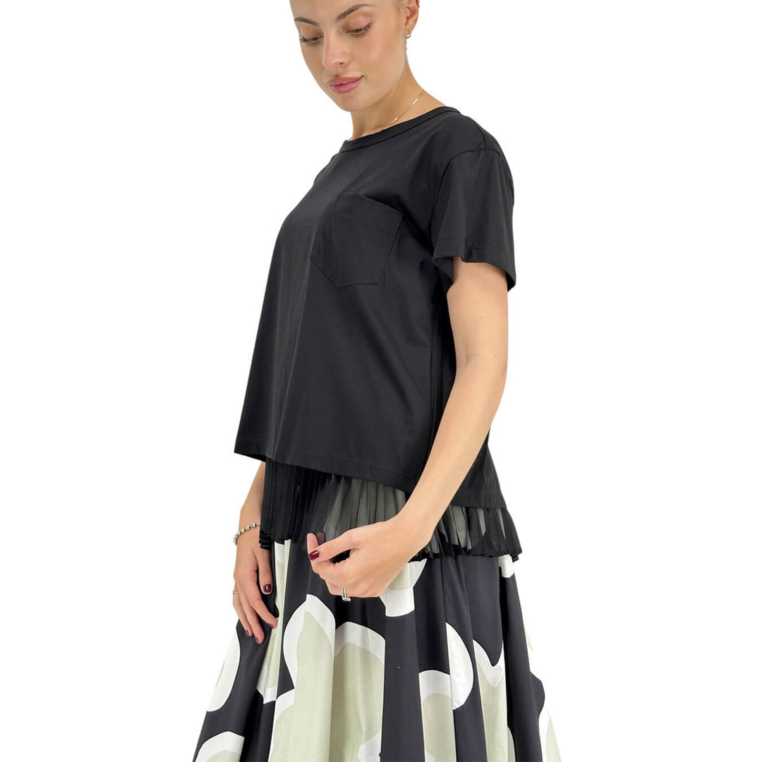 Meimeij Maglia Donna, T-Shirt, Girocollo, Fibbia Retro, Cotone, Nero