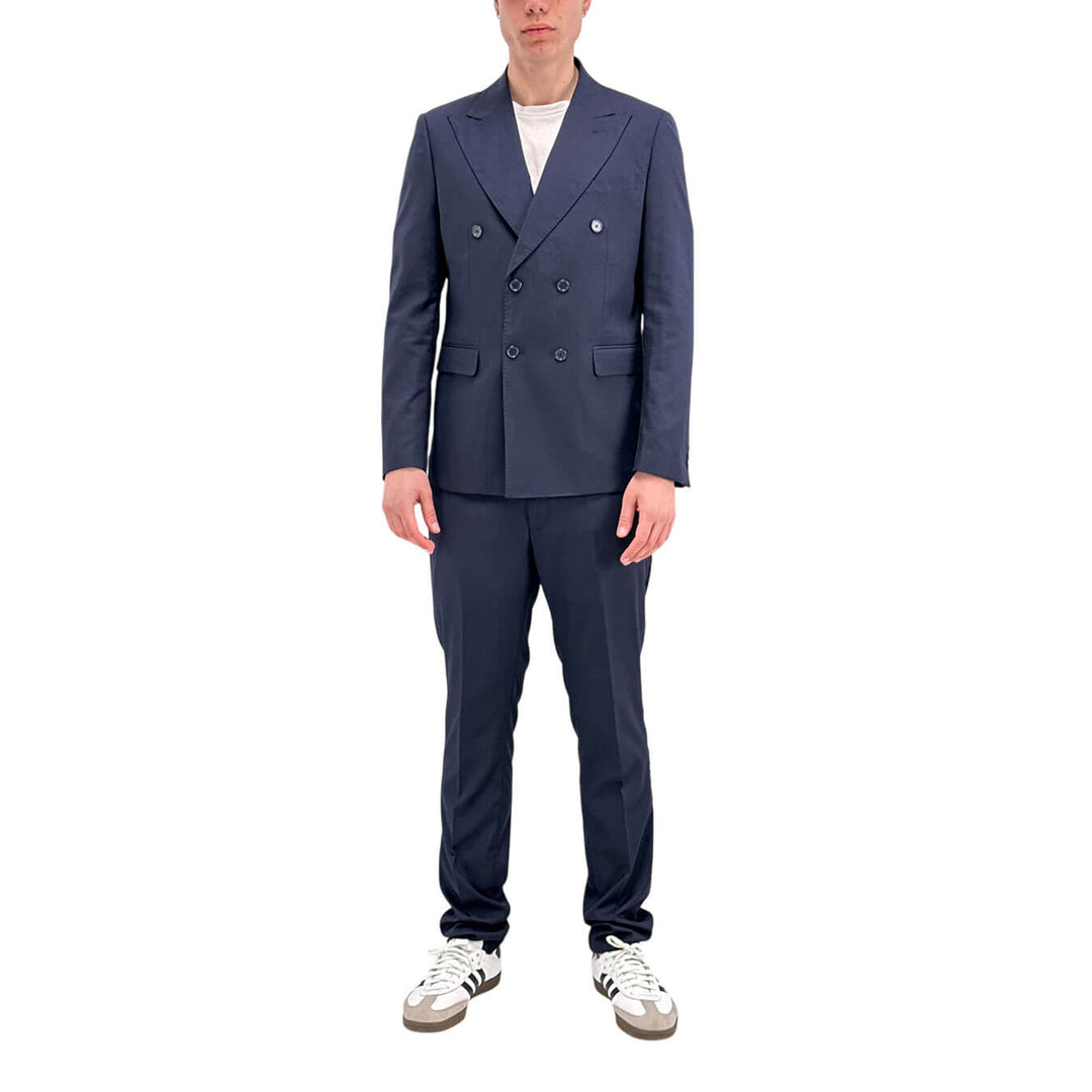 Marco Nils Men's Suit, Double-Breasted, Mixed Fabric, Blue
