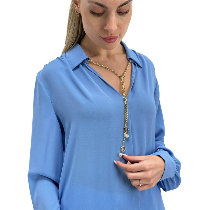 Relish Marbella Blouse Women, V-Neck, Chain Logo, Light Blue