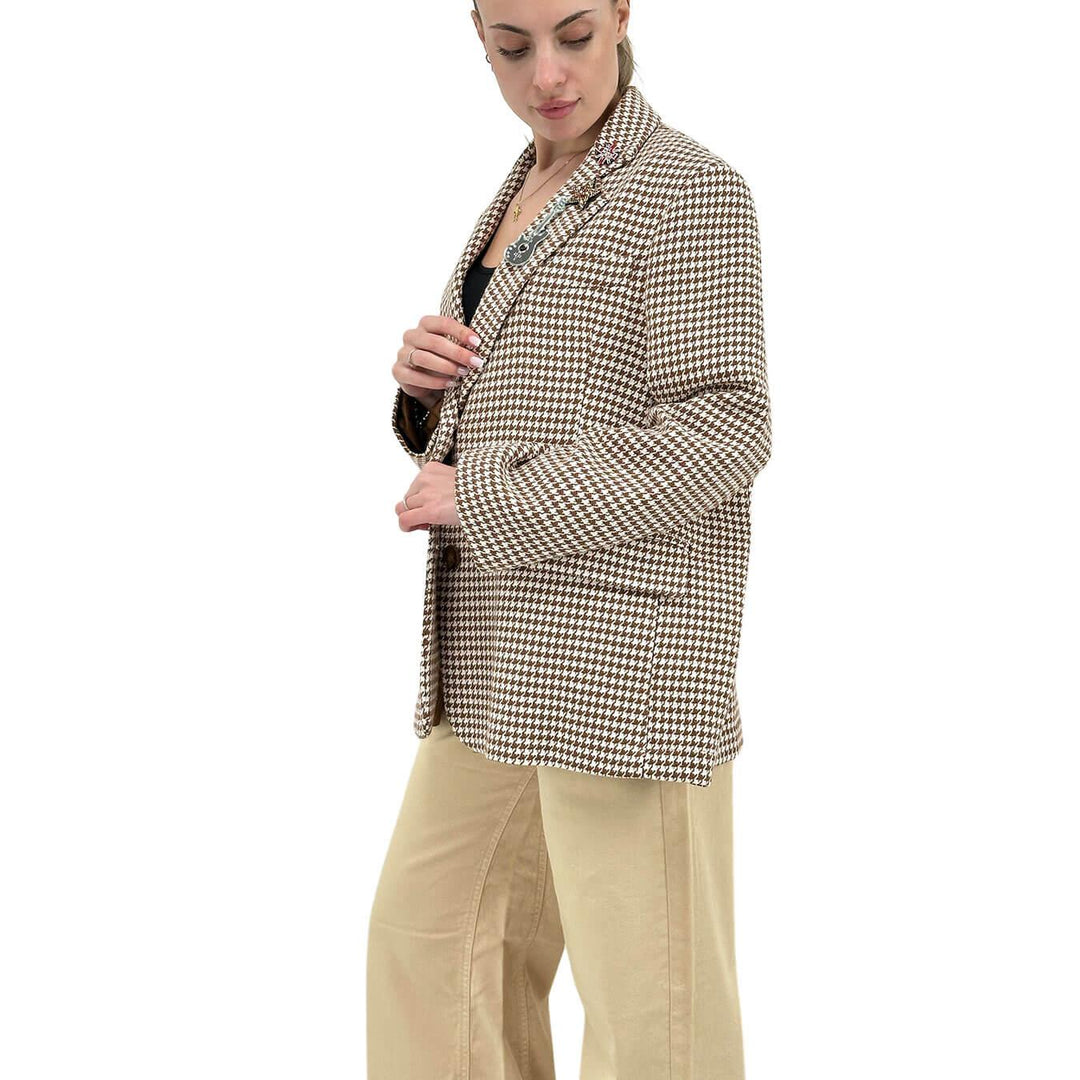 Contact Women's Jacket, Over, Pie de Poule, Revers, Beige