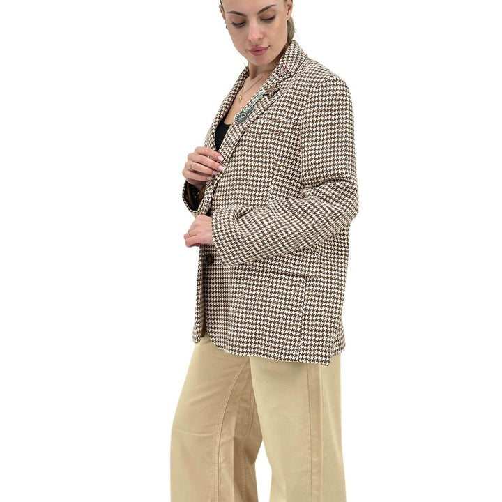 Contact Women's Jacket, Over, Pie de Poule, Revers, Beige