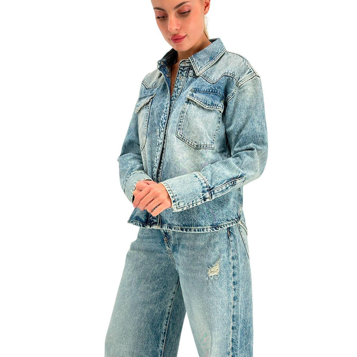 Icon Denim Giacca Norah Donna, Over, Denim, Cotone, Blu Slavato