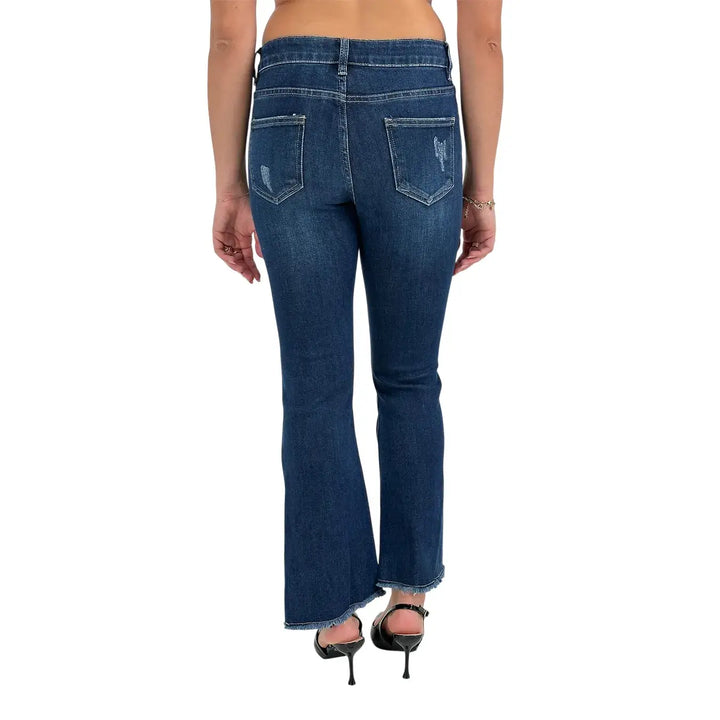 Bassini Jeans Donna Blu Scuro Slim Elasticizzato con Fondo Trombetta Sfrangiato