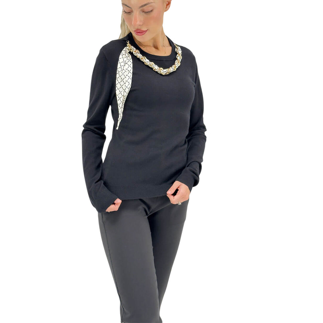 Relish, Maglia, Isotta, Girocollo, Viscosa, Collana, Nero