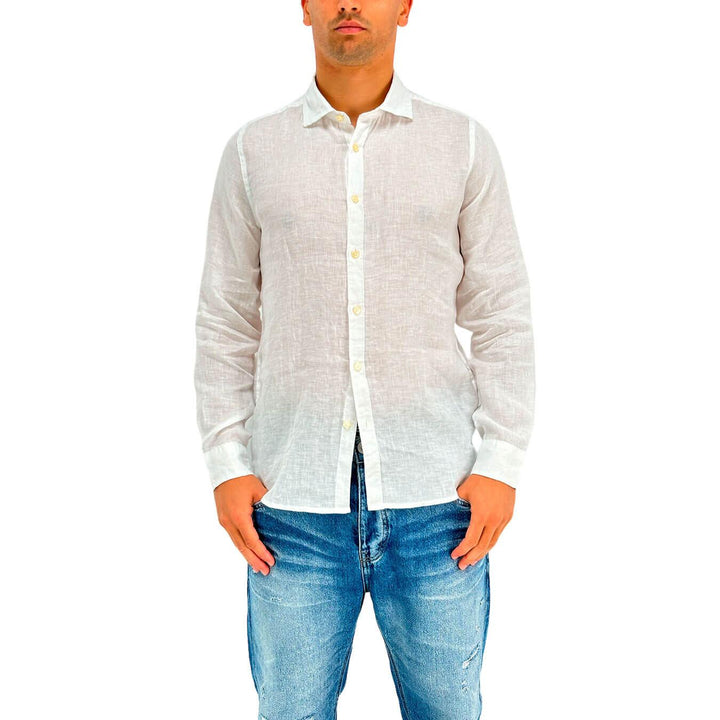 MarKup Camicia Uomo, Casual, Colletto Francese, Lino, Bianco - BassiniBoutique.it