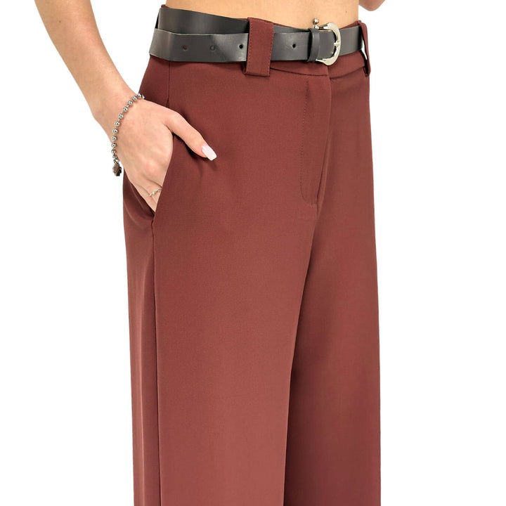 Tensione In Pantaloni Donna, Classico, Svasato, Cintura, Rosso