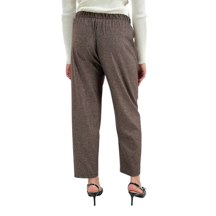 Bassini Pantaloni Donna Marrone Melange Dritti con Elastico in Vita e Tasche Laterali