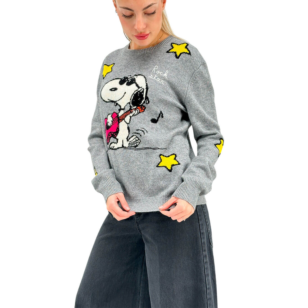 Mc2 Saint Barth Women's Sweater, Snoopy Rock Star, Wool, Grey