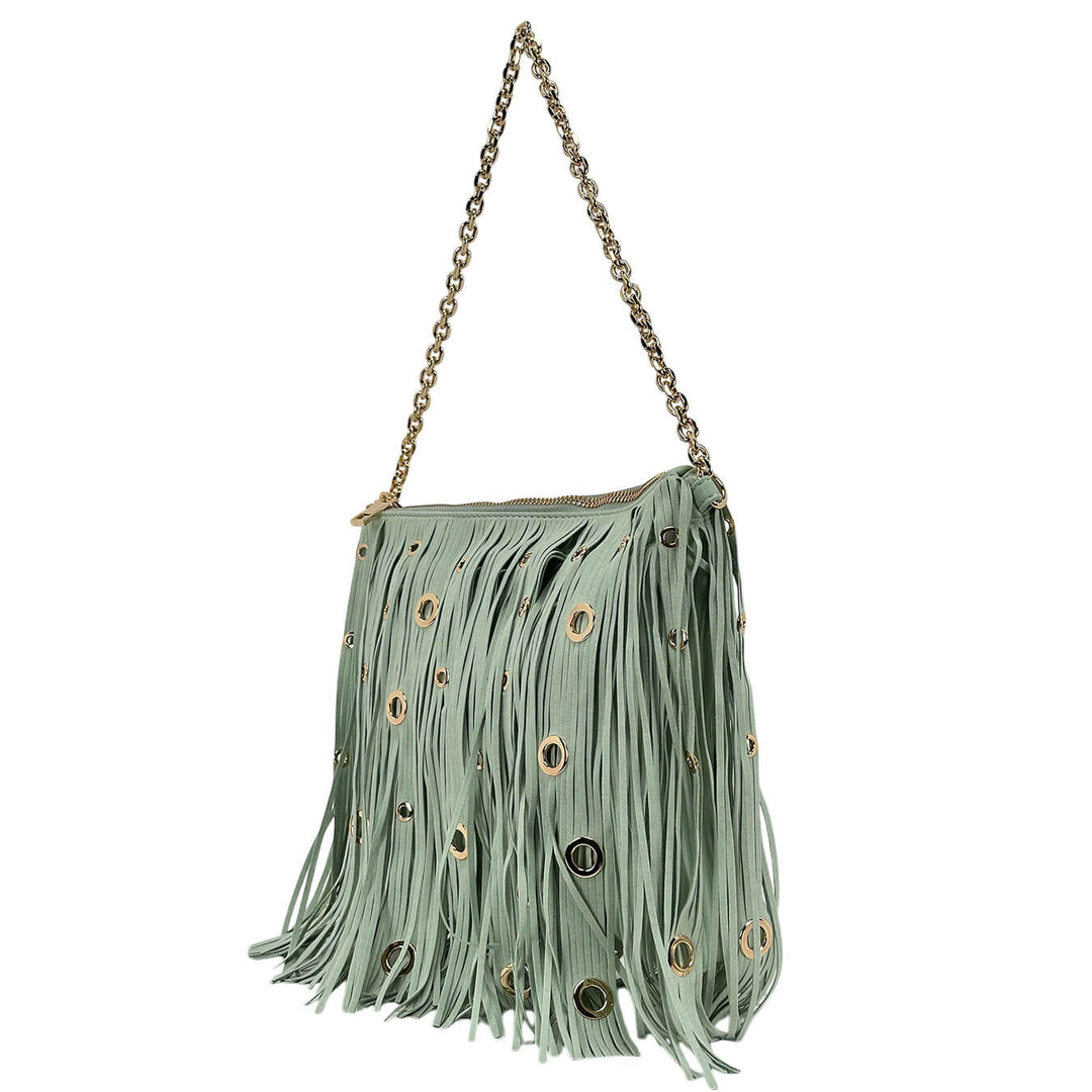 La Carrie Borsa Donna, Shoulder Bag, Frange, Ecopelle, Verde