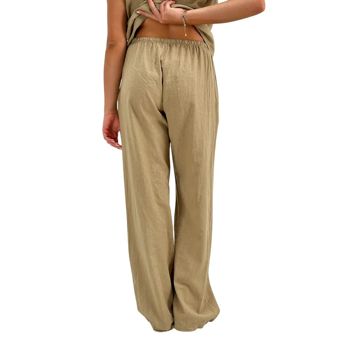 Bassini Pantaloni Donna Fango Palazzo in Lino e Cotone con Coulisse in Vita