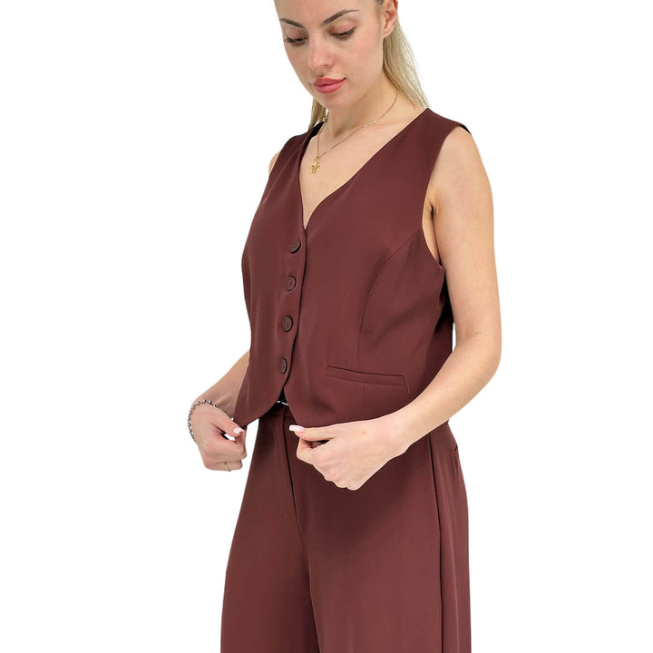 Tensione In Gilet Donna, Classico, Tessuto Misto, Rosso