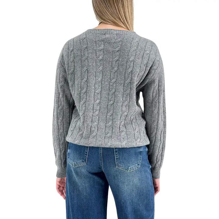 Bassini Maglia Donna Grigia a Treccia Girocollo con Maniche Raglan Oversize