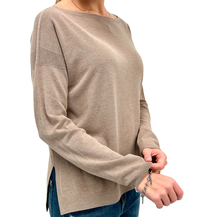 Kontatto Maglia Donna, Manica Lunga, Spacchi Laterali, Beige