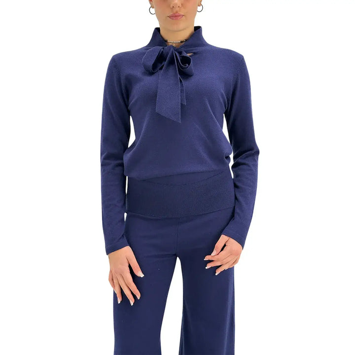 Koralline, Maglia con Fiocco, Donna, Tessuto Misto, Blu