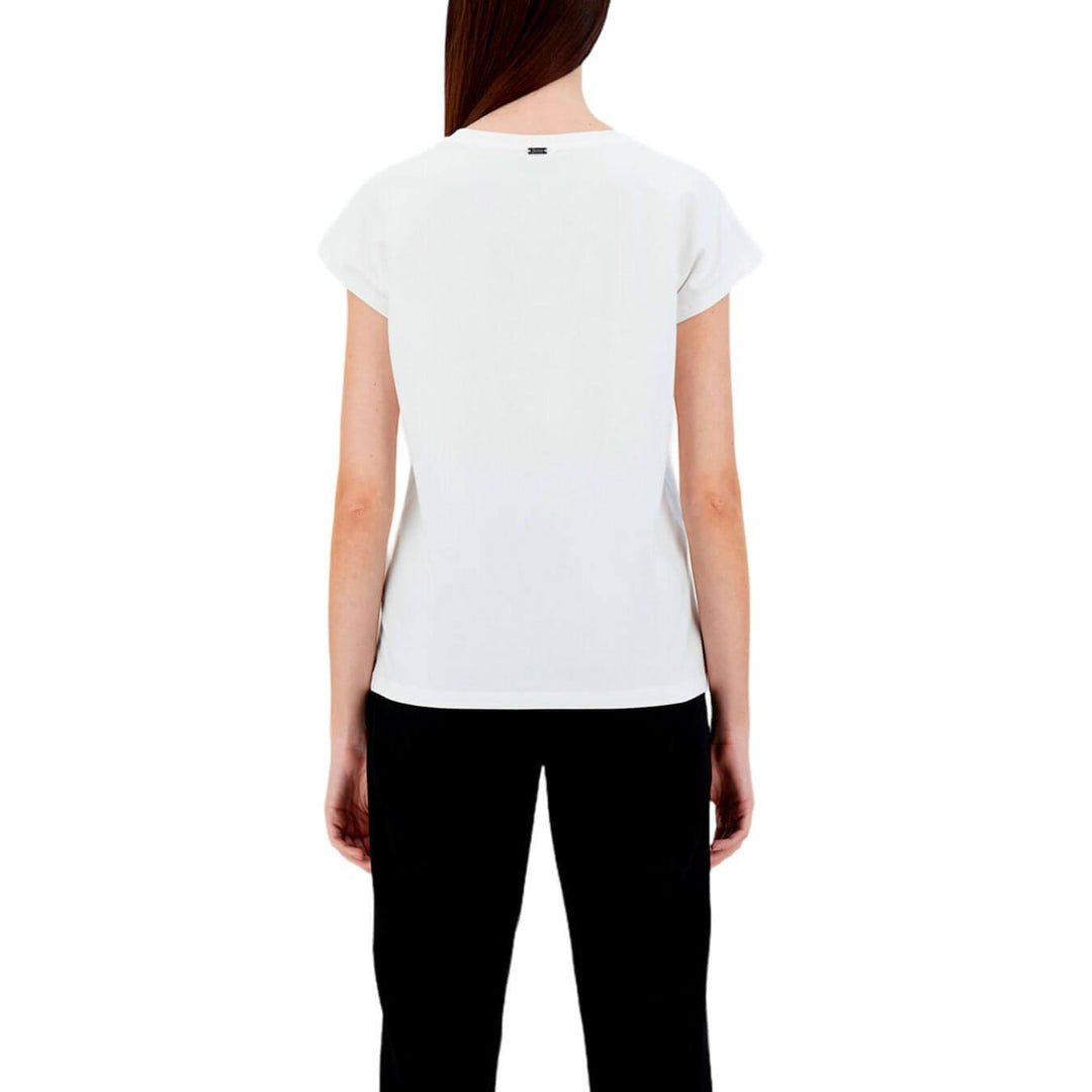 Herno T-Shirt In Interlock Jersey Donna, Girocollo, Logo Strass, Bianco - BassiniBoutique.it