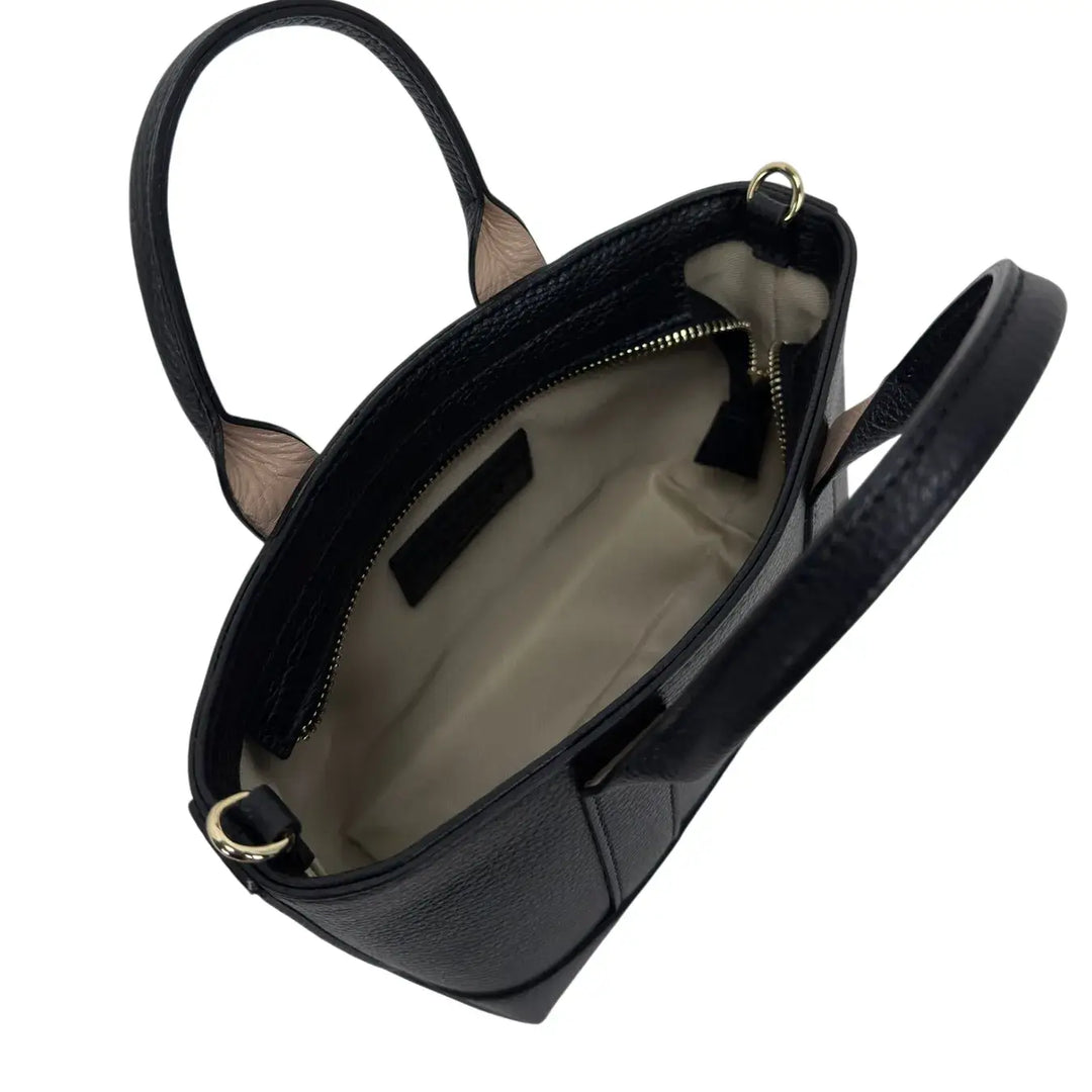 Bassini Borsa Donna Mini in Pelle Nera con Due Manici e Tracolla Intercambiabile