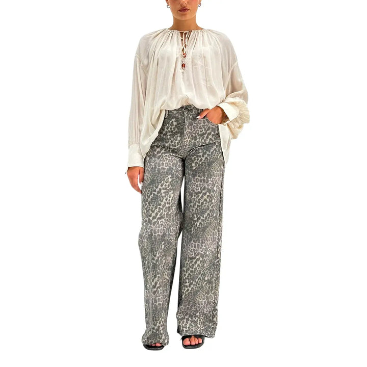 Bassini Jeans Donna Wide Leg Maculato Elasticizzato