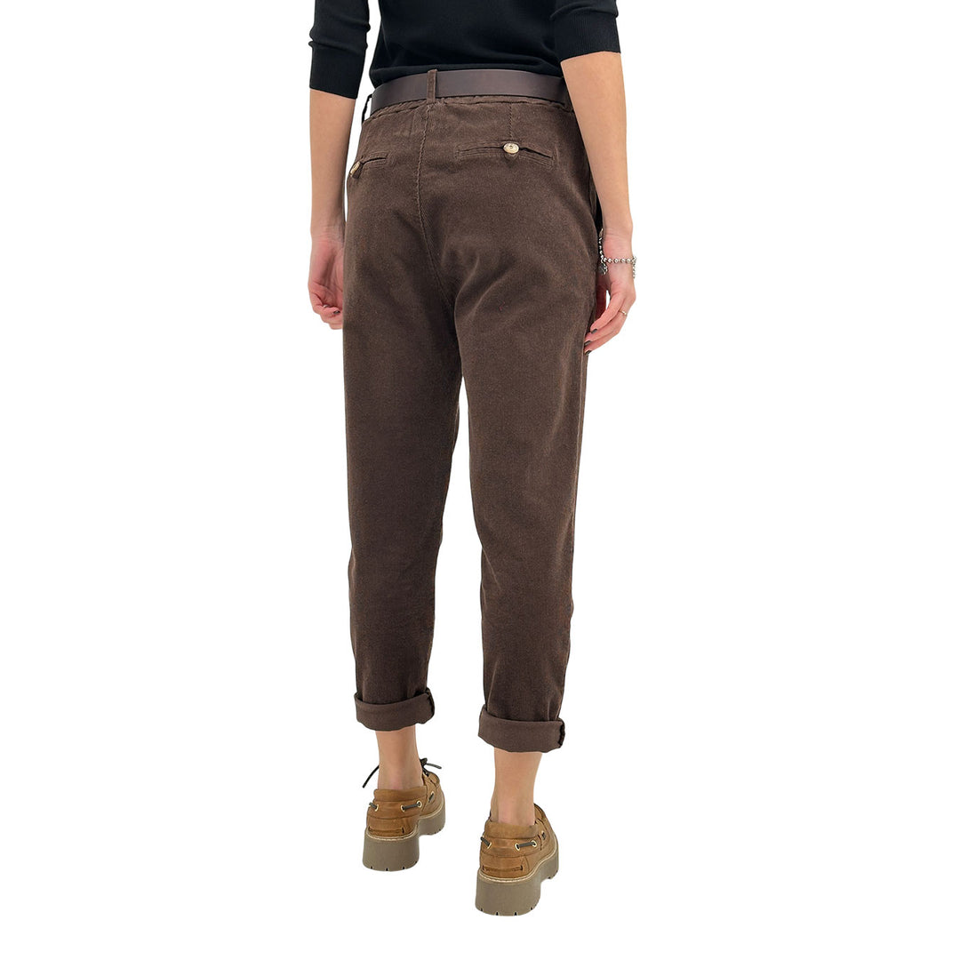 Motel Pantaloni Donna, Alla Caviglia, Cintura, Velluto, Marrone