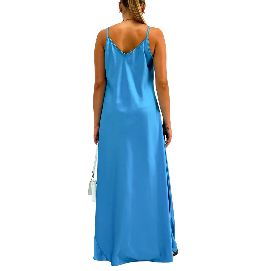 Bassini Abito Donna Celeste Sottoveste con Spallini e Collana Piuma Inclusa