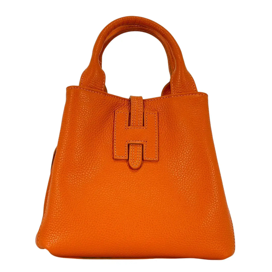 Bassini Borsa Donna in Pelle Arancio con Due Manici Tracolla Rimovibile e Chiusura H Magnetica