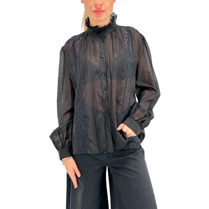 Tension In Women's Shirt, Transparent, Lace Inserts, Black