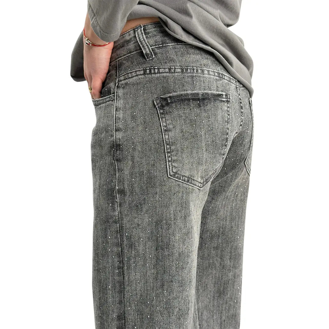 Bassini, Jeans con Strass, Donna, Grigio