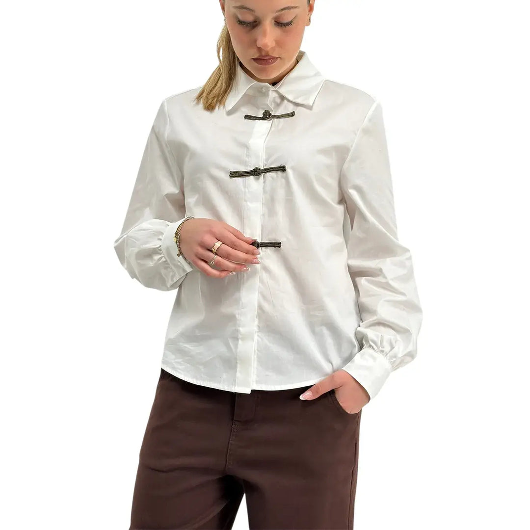 Kontatto, Camicia con Alamari, Donna, Cotone, Bianco