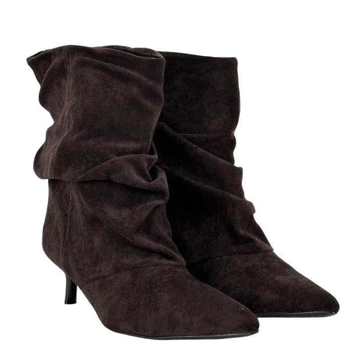 Bassini Stivaletto Donna Marrone Basso Arricciato in Ecopelle Scamosciata con Tacco 5 cm e Suola Antiscivolo
