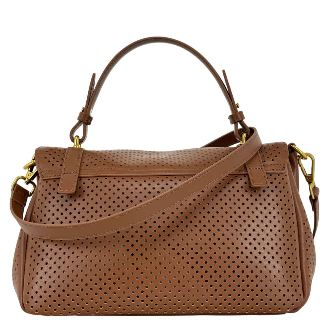 La Carrie Atena Medium Borsa Donna, Pelle Traforata, Marrone