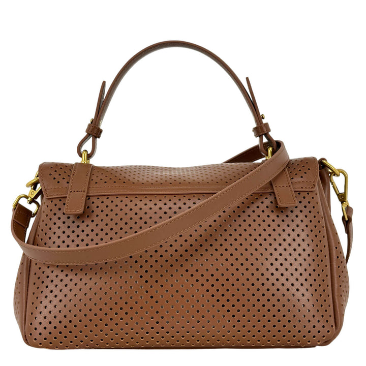 La Carrie Atena Medium Borsa Donna, Pelle Traforata, Marrone