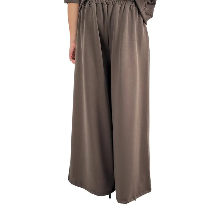 Bassini Pantaloni Donna Cioccolato in Felpa Palazzo Over con Pince ed Elastico in Vita