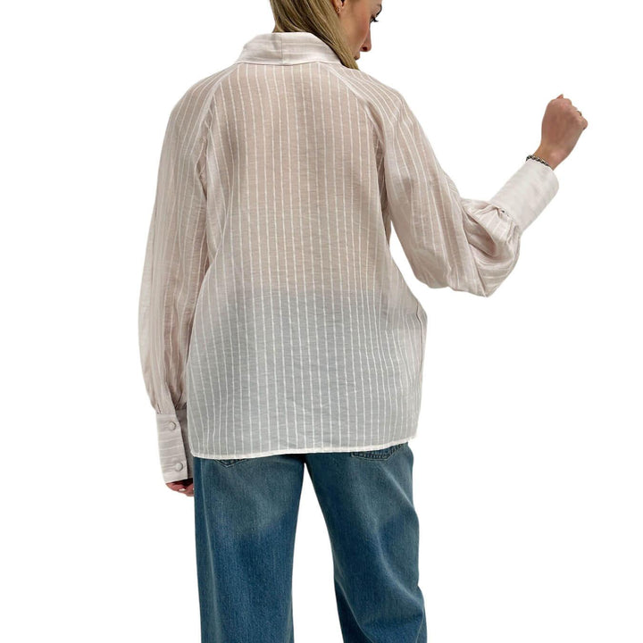 Tensione In Camicia Donna, Gessata, Maxi Fiocco, Beige