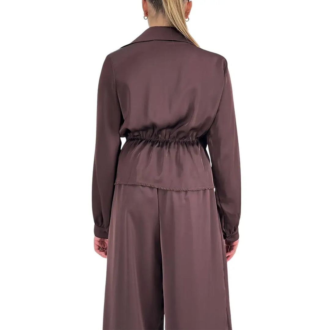 Bassini Camicia Donna Cioccolato Incrociata con Fiocco Laterale ed Elastico Posteriore